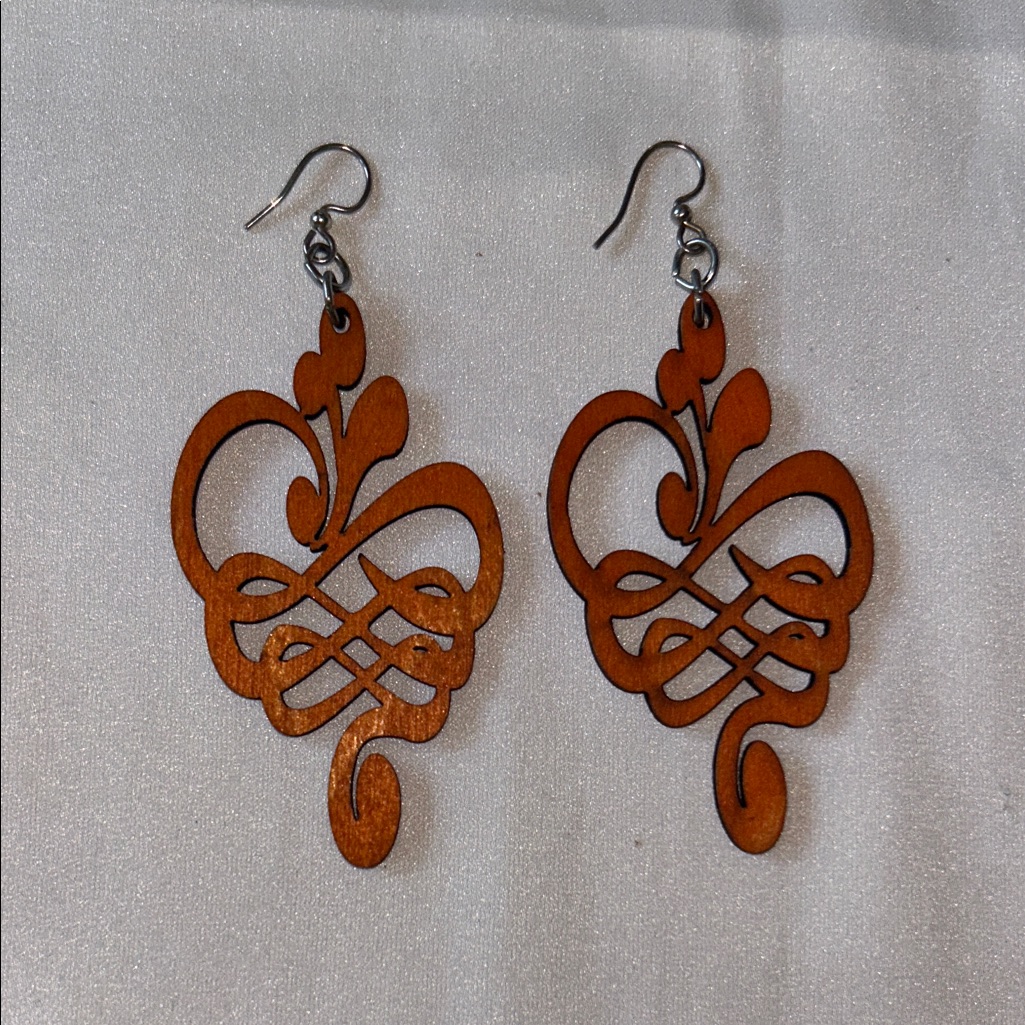 Handcrafted Orange Wood Filigree Drop Earrings